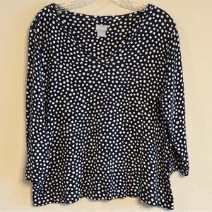 Chico's Women's Black and White Polka Dot Long Sleeve Top SZ Chico's 2 or US 12